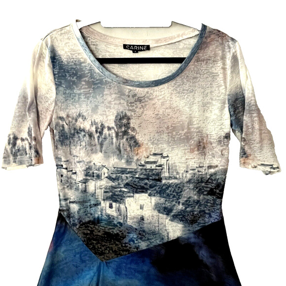 Midi Dress SZ S Sea Ocean Nautical Semi Sheer Mesh Skirt Art to Wear Grunge - Picture 2 of 16